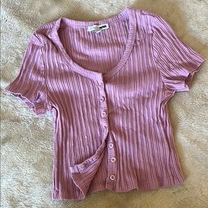 Fashion Nova Pink Ribbed Button-Up Top